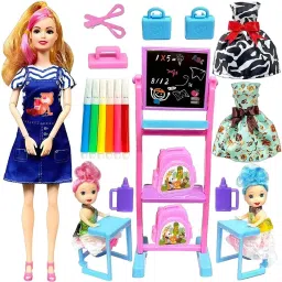 Barbie School Teacher doll for girls, moveable doll, Teaser and 2 Baby Dolls-image-6