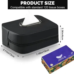zibuyu Black Car Tissue Box Case with Strap and Zipper Refillable Vehicle Tissue Dispenser image 2