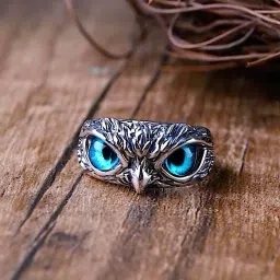 Owl for Men and Women owl eye for biker, hip hop Ring (Adjustable) Stainless Steel Silver Plated Ring-image-33