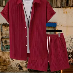 Men Night Suit Set Maroon Self Design-image-35