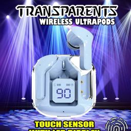 crecro Ultrapod Bluetooth Earbuds Headset Crystal Transparent Design,LED Display BK35 Smart Headphones-picture-11