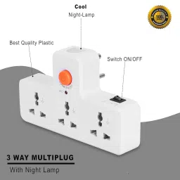 shockley 3 Way Multi Plug Night Lamp Extension Board Switch Socket 6 AMP universal (2 Pc) Multipurpose Controller image 3