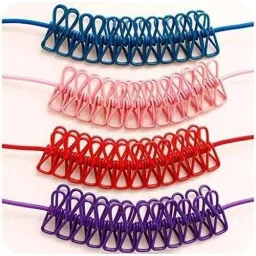 Cloth Handling 2 Hooks Drying Rope 12 Clips Portable Outdoor Travel Clothes Line Plastic Cloth Clips-28