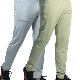 Pack of 2 Men Solid White, Light Green Track Pants-18
