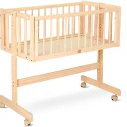 Wooden Baby Cot with Mosquito Net, Lockable Swing & Wheels for 1.5 Years Baby Cot-21