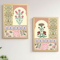 Art Street Pink & Green 2 Piece Indian Floral Motif Painting Wall Art-image-94