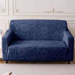 HOUSE OF QUIRK Navy Blue Self Design Jacquard Soft Touching 2 Seater Sofa Cover-96