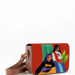 Kalankit Graphic Printed Vegan Leather Zip detail Sling Bag-11