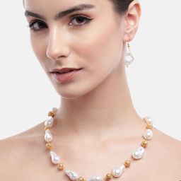 Anouk White Acrylic Stone with Golden Ball Necklace Earring Set-10