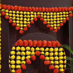 TIED RIBBONS Red & Yellow Marigold Flowers Wall Door Hanging-23