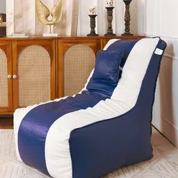 THREADVIBE LIVING Blue & White Double Shaded Lounger Bean Bag With Beans-image-98