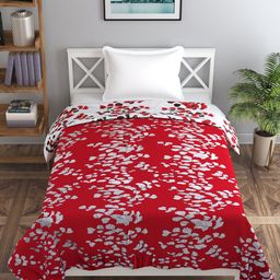 Trance home Linen Red White Leaves 210 GSM Pure Cotton Reversible Single Bed Size Dohar-image-22