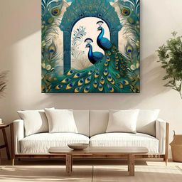 999Store Green & Beige Canvas Birds and Animals Wall Paintings-image-64