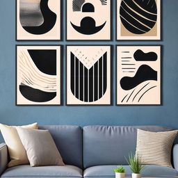 999Store Peach-Coloured & Black 6 Pieces Canvas Wall Paintings-picture-1