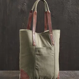 Mona B Brown Oversized Shopper Moss Upcycled Canvas Tote Bag-21