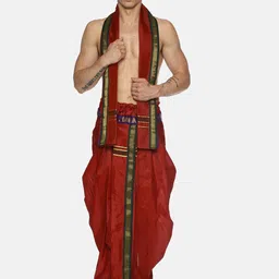 Sethukrishna Men Maroon Solid Readymade Dhoti Pants With Angavastram-image-11