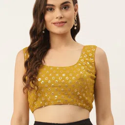 NDS Niharikaa Designer Studio Women Mustard Yellow Sequinned Padded Saree Blouse-26