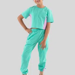 TWEENY MINI Girls Colourblocked Pure Cotton T-shirt with Joggers-image-45