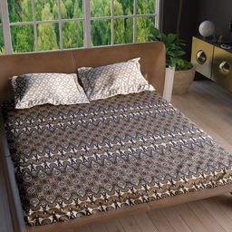 LABHAM Insignia Brown & blue Ethnic Motifs Cotton 180 TC King Bedsheet & 2 Pillow Covers-image-1