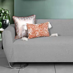 Ode & Cleo 2 Pieces White & Brown Ethnic Motifs Printed Square & Rectangle Cushion Covers-18