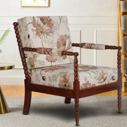 GLOBALLY INDIAN Beige And Brown Printed Classic Wooden Lounge Chair-12