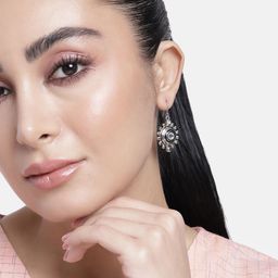 Estele Rhodium-Plated Crystals-Studded Circular Drop Earrings-26