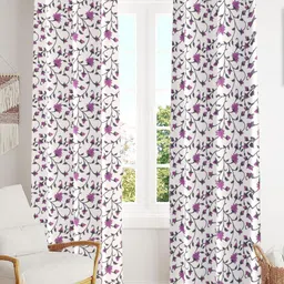Trance Home Linen Mauve & White Floral Printed Room Darkening Pure Cotton Door Curtain-image-23