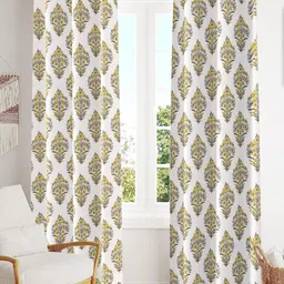 Trance Home Linen Yellow & White 2 Pcs Printed Room Darkening Pure Cotton Door Curtains-image-83
