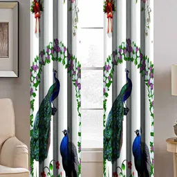 BELLA TRUE White & Blue Set of 2 Ethnic Motifs Room Darkening Window Curtain-image-102
