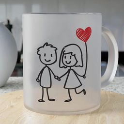 Indigifts Valentine Day White & Black Printed Glass Matte Mug 325 ml-picture-51