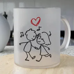 Indigifts Valentine Day White & Black Printed Glass Matte Mug 325 ml-picture-18
