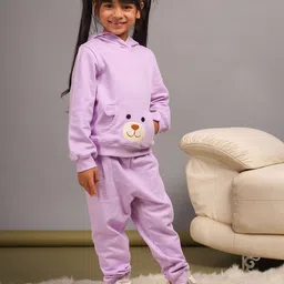Budding Bees Girls Cotton Fleece Hooded Sweatshirt With Joggers-image-92