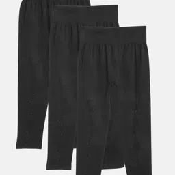 MANZON Girls Pack Of 3 Black Pure Cotton Embellished Leggings-30