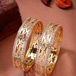 Anouk Women Set of 2 Gold Plated Cubic Zirconia Stone Studded Kada Bangles-3