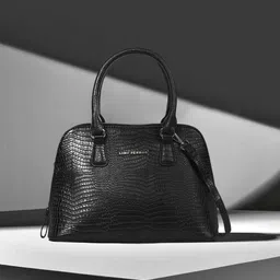 Lino Perros Black Snakeskin Textured Structured Handheld Bag-14