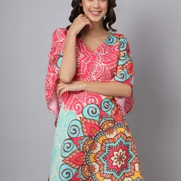 Color Cocktail Ethnic Print V-Neck Kimono Sleeve Kaftan Longline Top-image-47