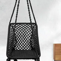 Patiofy Black Cotton Square Hammock Swing Chair With Hanging Kit-image-1
