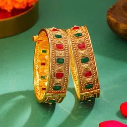 Yellow Chimes Set Of 2 Gold Plated Stone Studded Ethnic Bangles-80