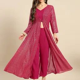 MABISH by Sonal Jain Women Magenta Ethnic Motifs Printed Layered Kurta with Trousers-58