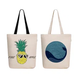 EcoRight Unisex Set Of 2 Fineapple & Whale Doodle Printed Lightweight Cotton Tote Bags-26