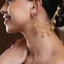 Rubans 22K Gold-Plated Triple Layer Ear Kan Chain with Ghungroo Jhumka Drops-17