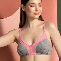 Clovia Grey & Pink Abstract Non Padded Non-Wired Full Coverage Bra BR0933S0532E-8