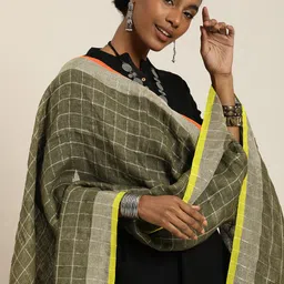 Taavi Tasselled Checked Linen Dupatta-picture-53