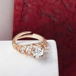 AMI Rose Gold-Plated White CZ-Studded Adjustable Finger Ring-6