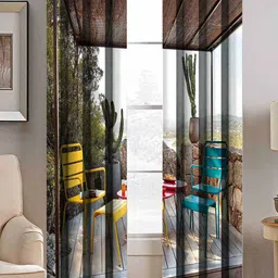BELLA TRUE Blue & Brown Set of 2 Abstract Room Darkening Long Door Curtains-image-94