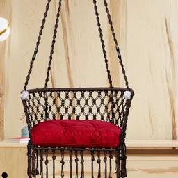 Patiofy Premium Brown & Red C-Shape Comfortable Hammock Swing Chair With Cushion-45