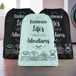 Aura Grey & Black 3 Pieces Printed Reusable Cloth Storage Bag Organisers-14