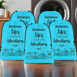 Aura Blue & Black 5 Pieces Printed Reusable Cloth Storage Bag Organisers-23