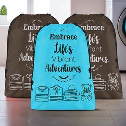 Aura Blue & Brown 3 Pieces Printed Reusable Cloth Storage Bag Organisers-12