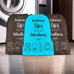 Aura Blue & Brown 3 Pieces Printed Reusable Cloth Storage Bag Organisers-7
